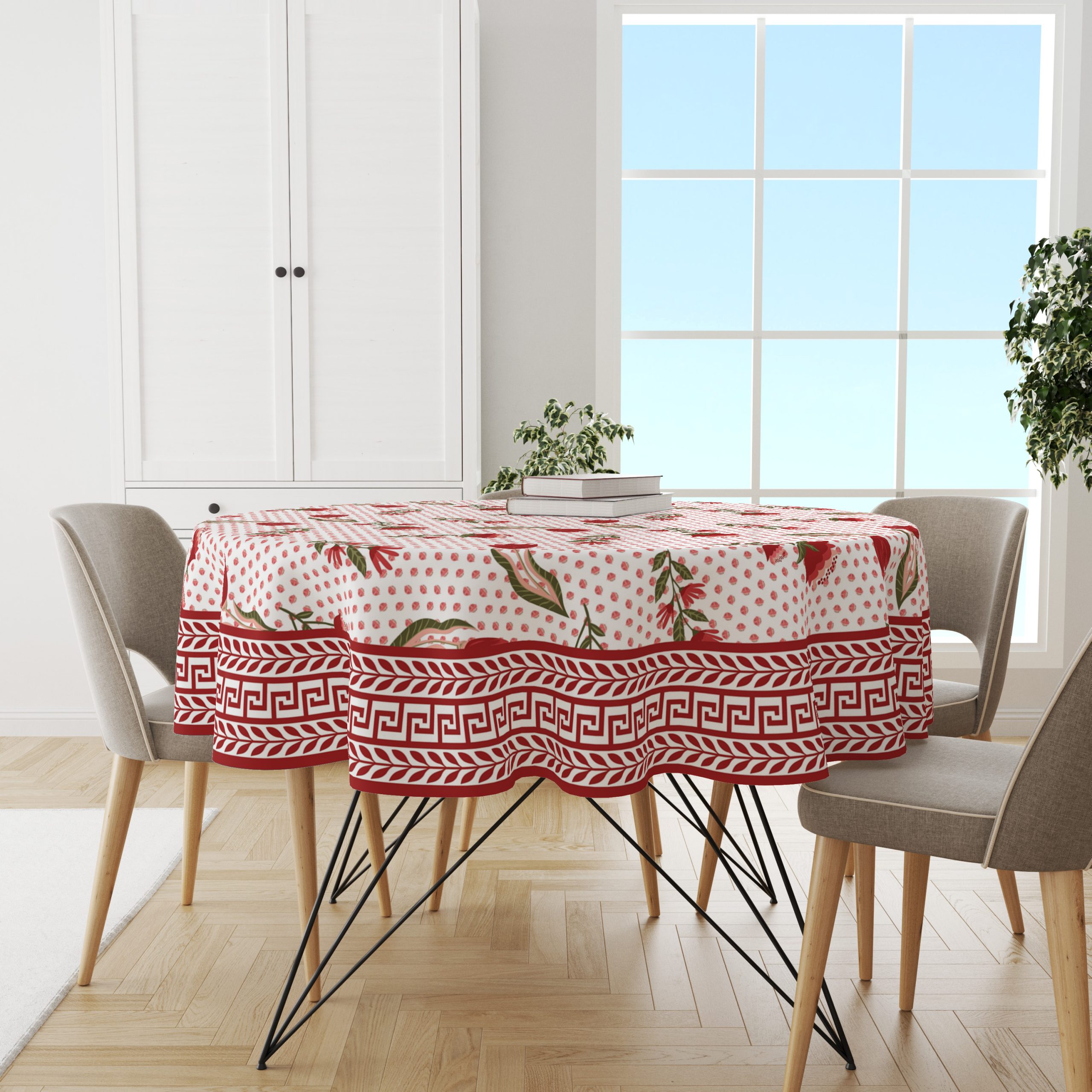 Red Pink Floral | Premium Quality | Table Cloth/ Table Linen | Kitchen Linen - Image 3