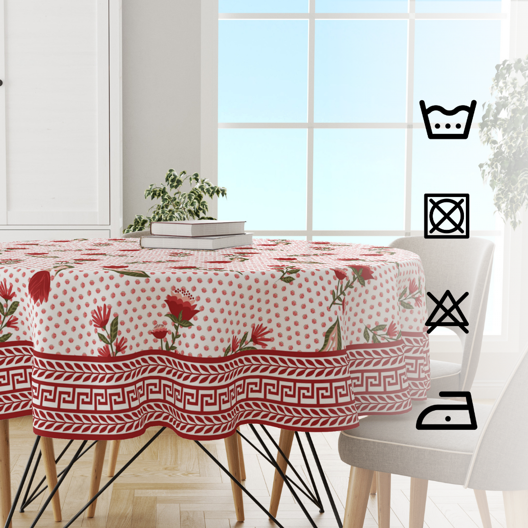 Red Pink Floral | Premium Quality | Table Cloth/ Table Linen | Kitchen Linen - Image 5