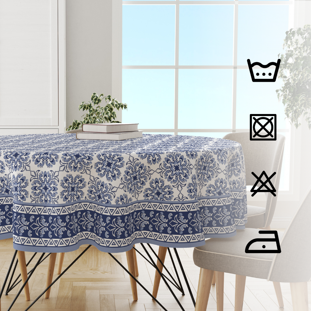 Turkish Blue Block| Premium Quality | Table Cloth/ Table Linen | Kitchen Linen - Image 3