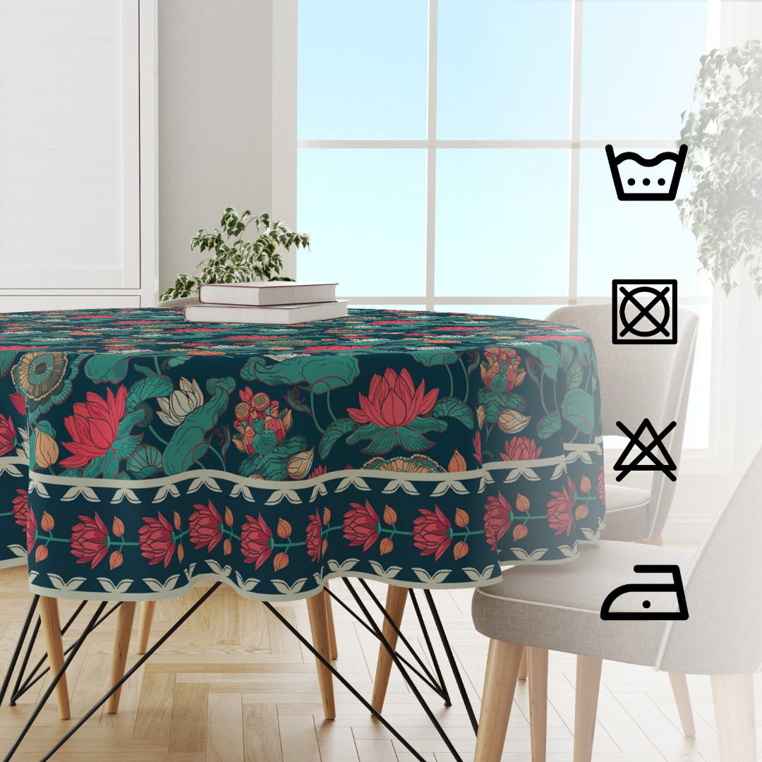 Lotus Blues | Premium Quality | Table Cloth/ Table Linen | Kitchen Linen - Image 4