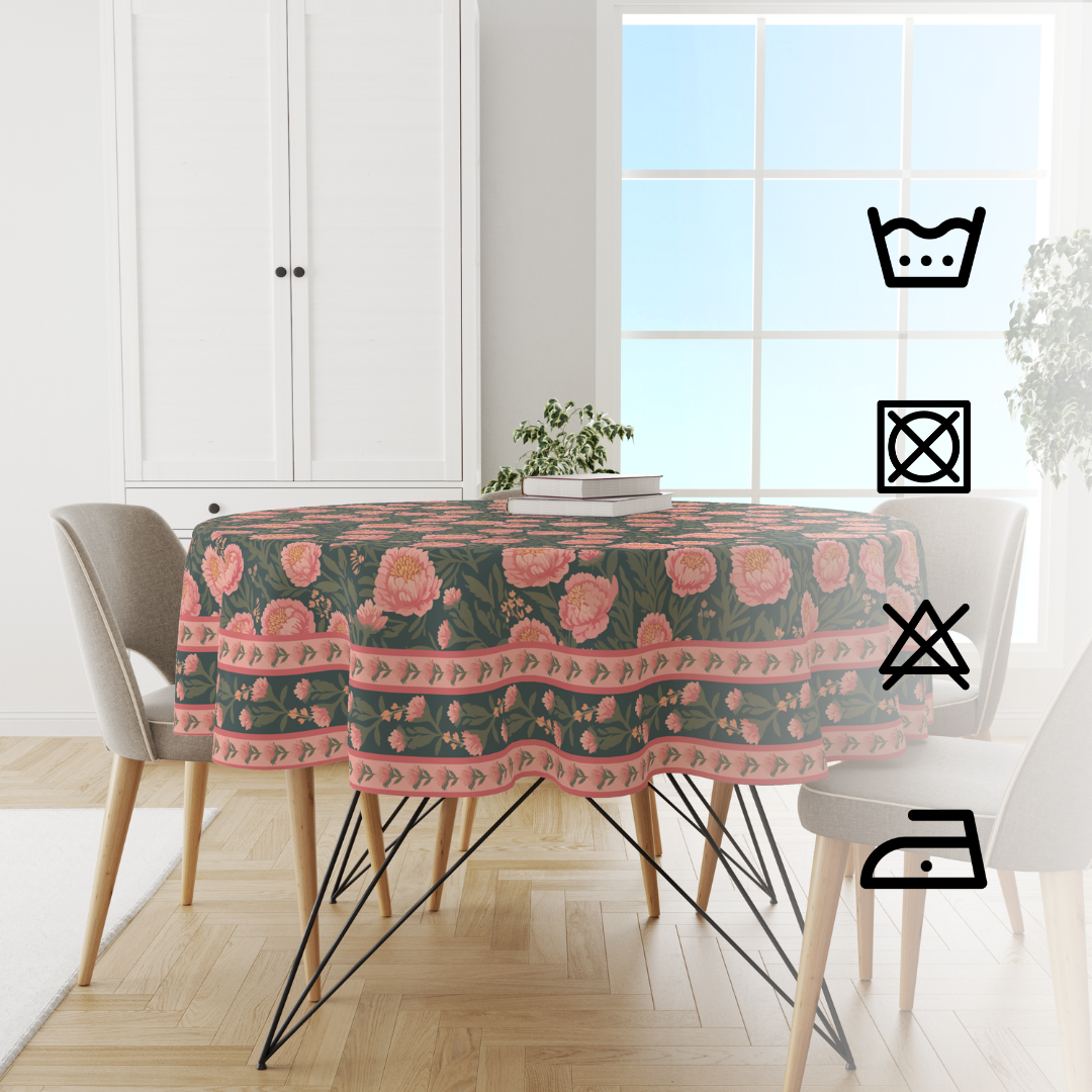 Green Pink Flowers | Premium Quality | Table Cloth/ Table Linen | Kitchen Linen - Image 4