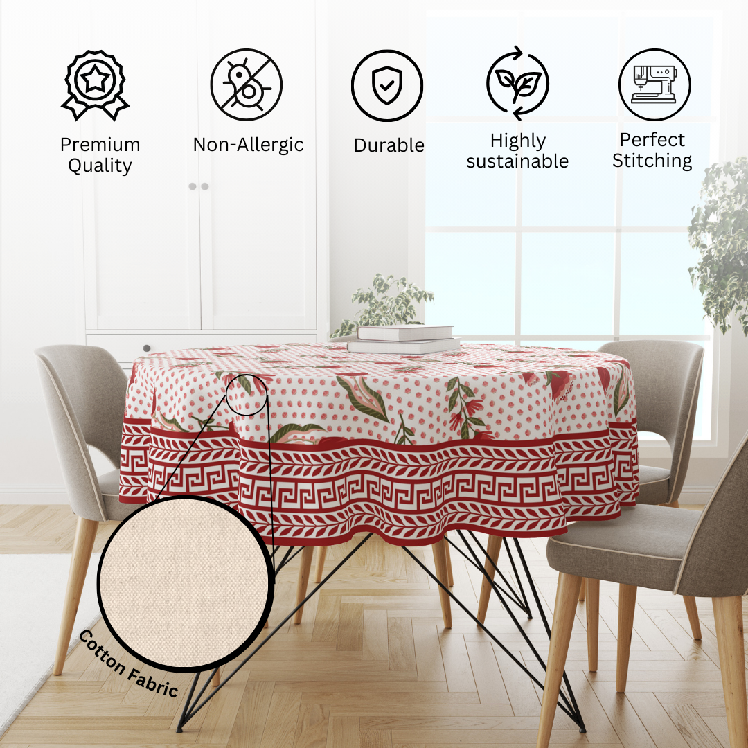 Red Pink Floral | Premium Quality | Table Cloth/ Table Linen | Kitchen Linen - Image 4