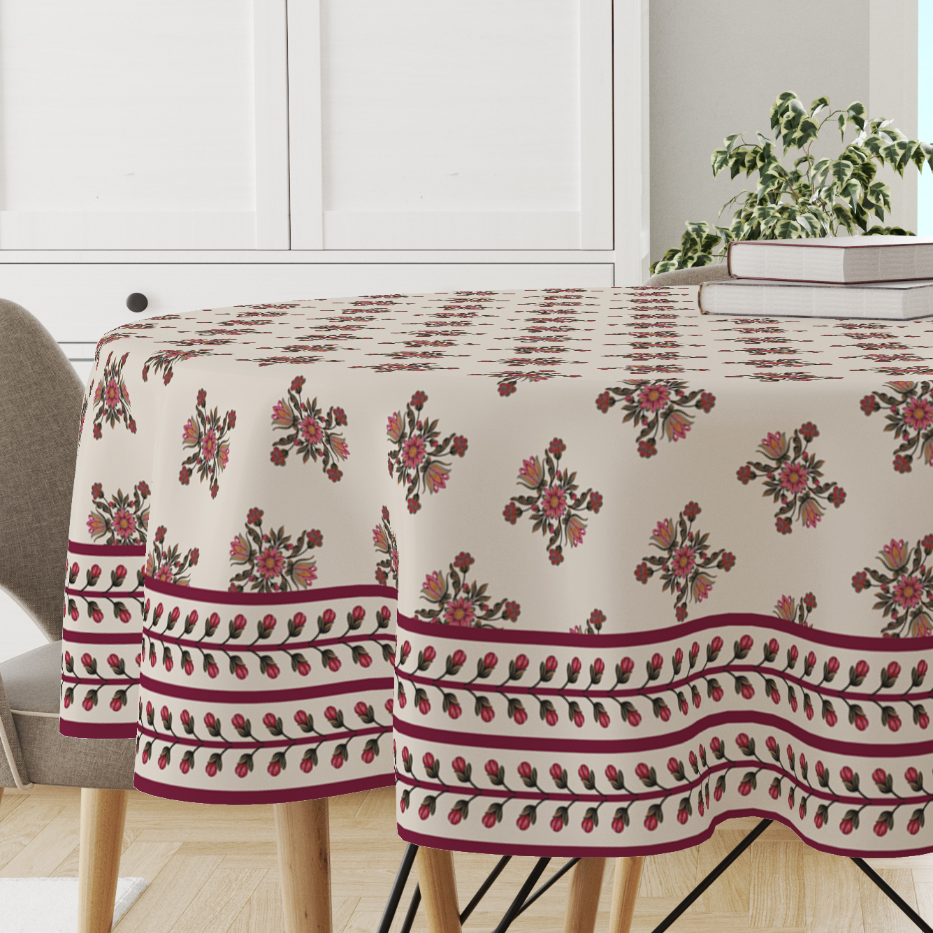 Maroon Block | Premium Quality | Table Cloth/ Table Linen | Kitchen Linen