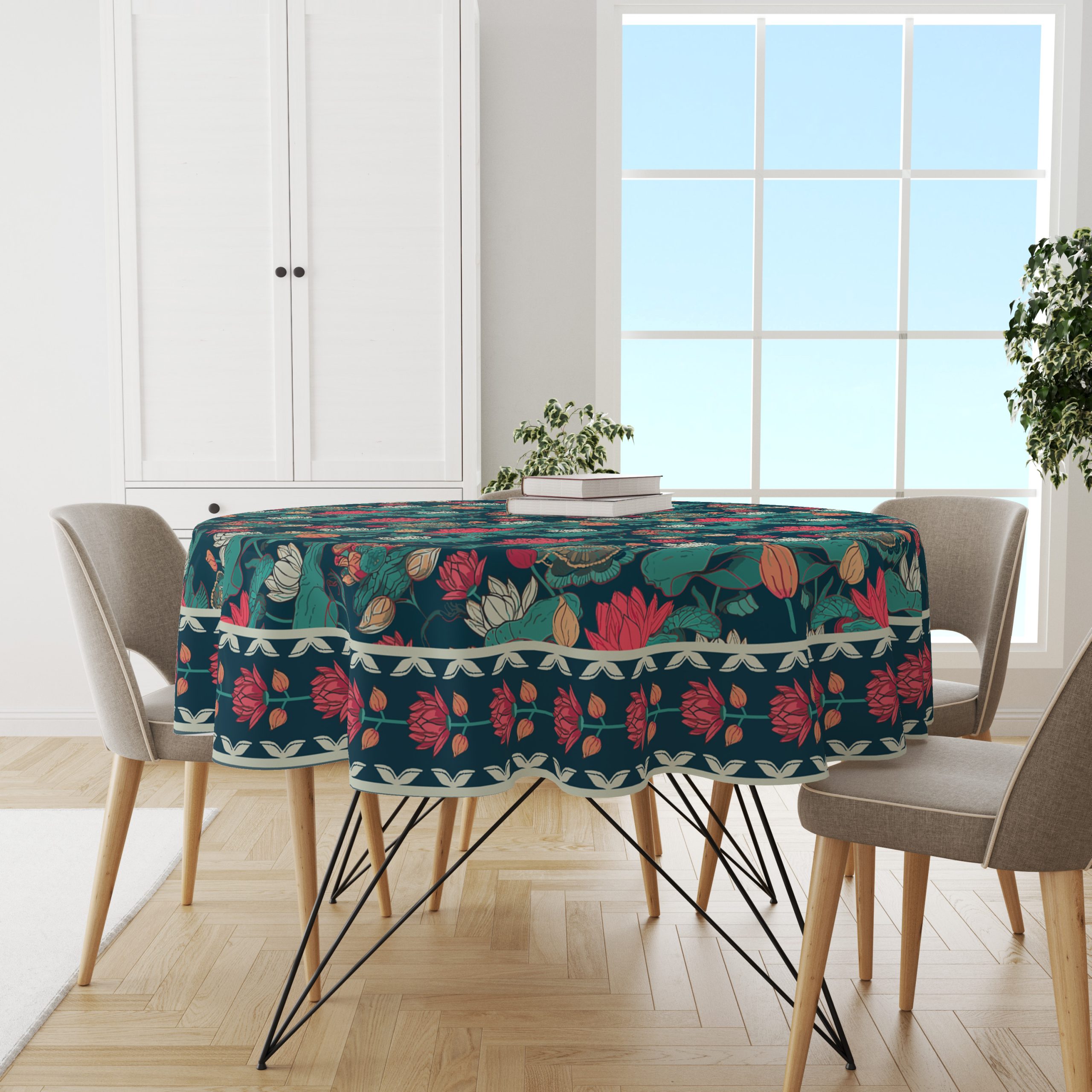 Lotus Blues | Premium Quality | Table Cloth/ Table Linen | Kitchen Linen - Image 3