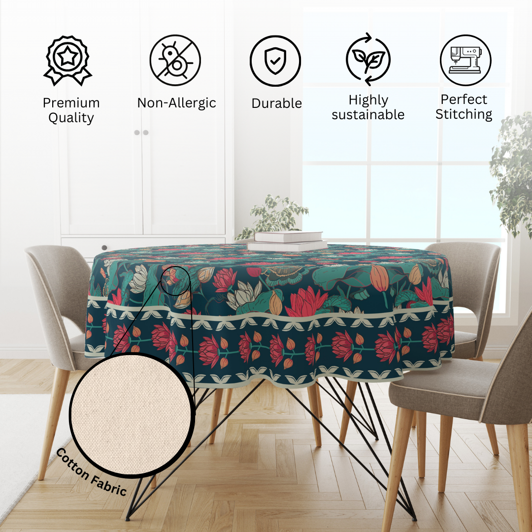 Lotus Blues | Premium Quality | Table Cloth/ Table Linen | Kitchen Linen - Image 5