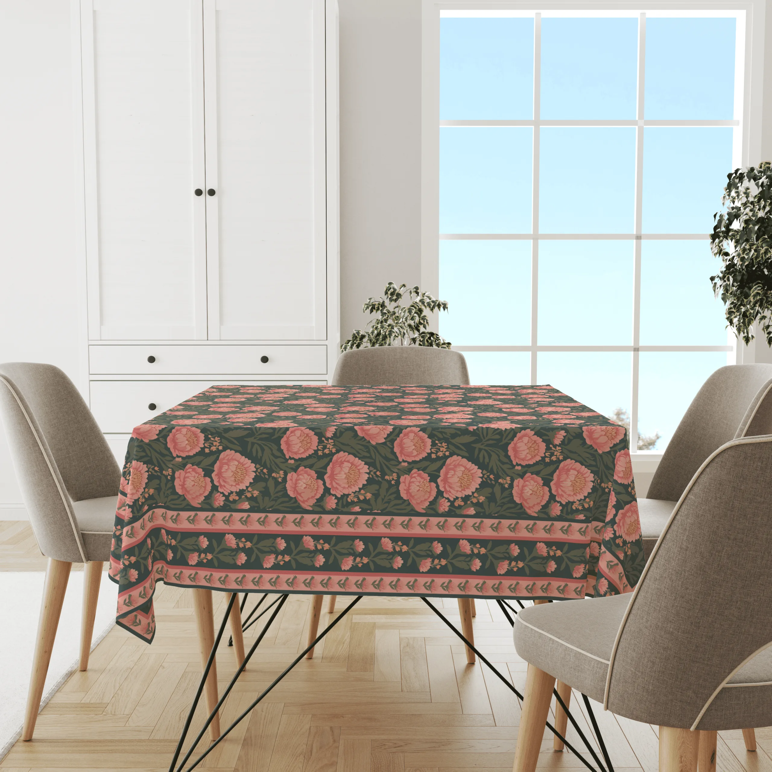 Green Flowers | Premium Quality | Table Cloth | Dining Table Cloth - Image 3