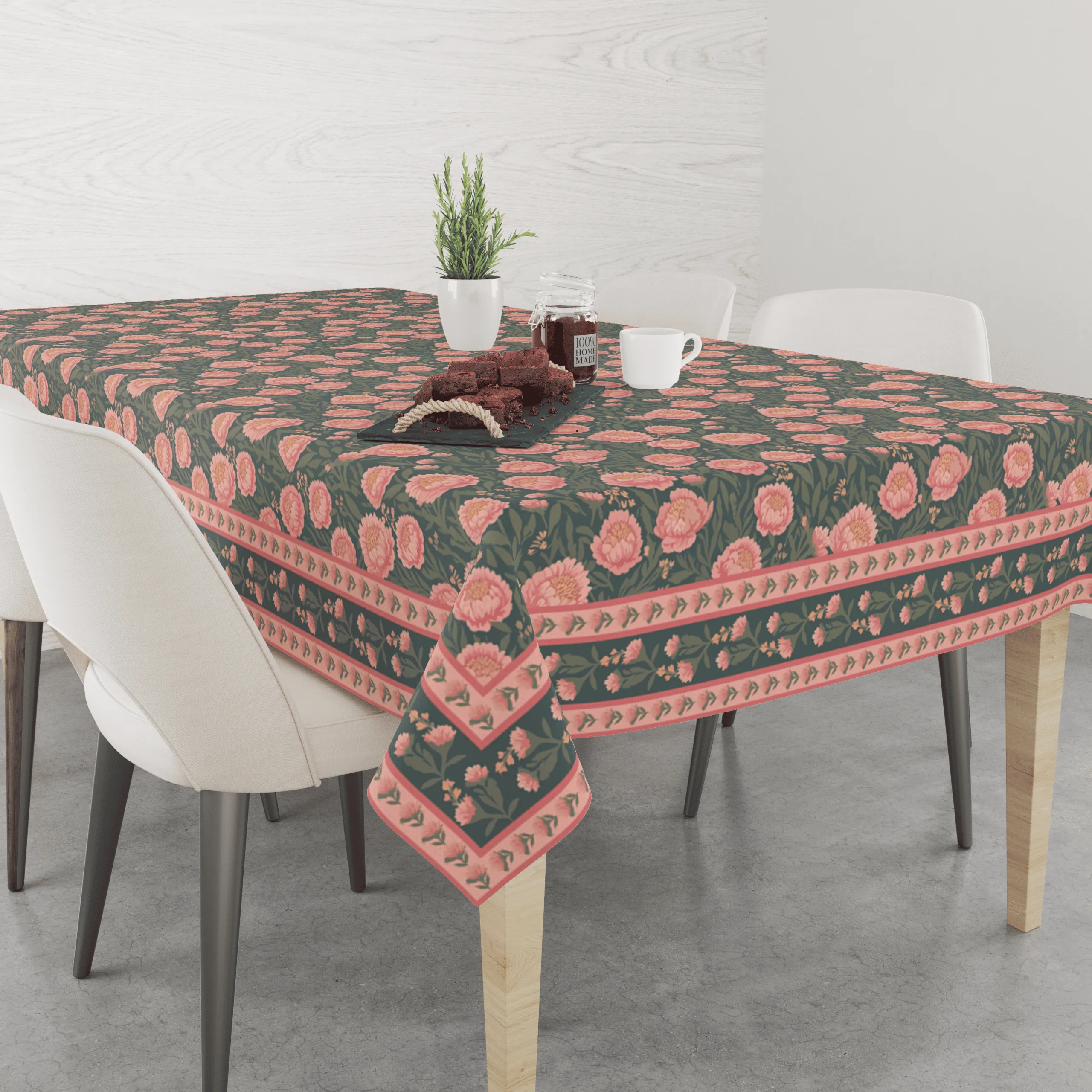 Green Flowers | Premium Quality | Table Cloth | Dining Table Cloth - Image 5