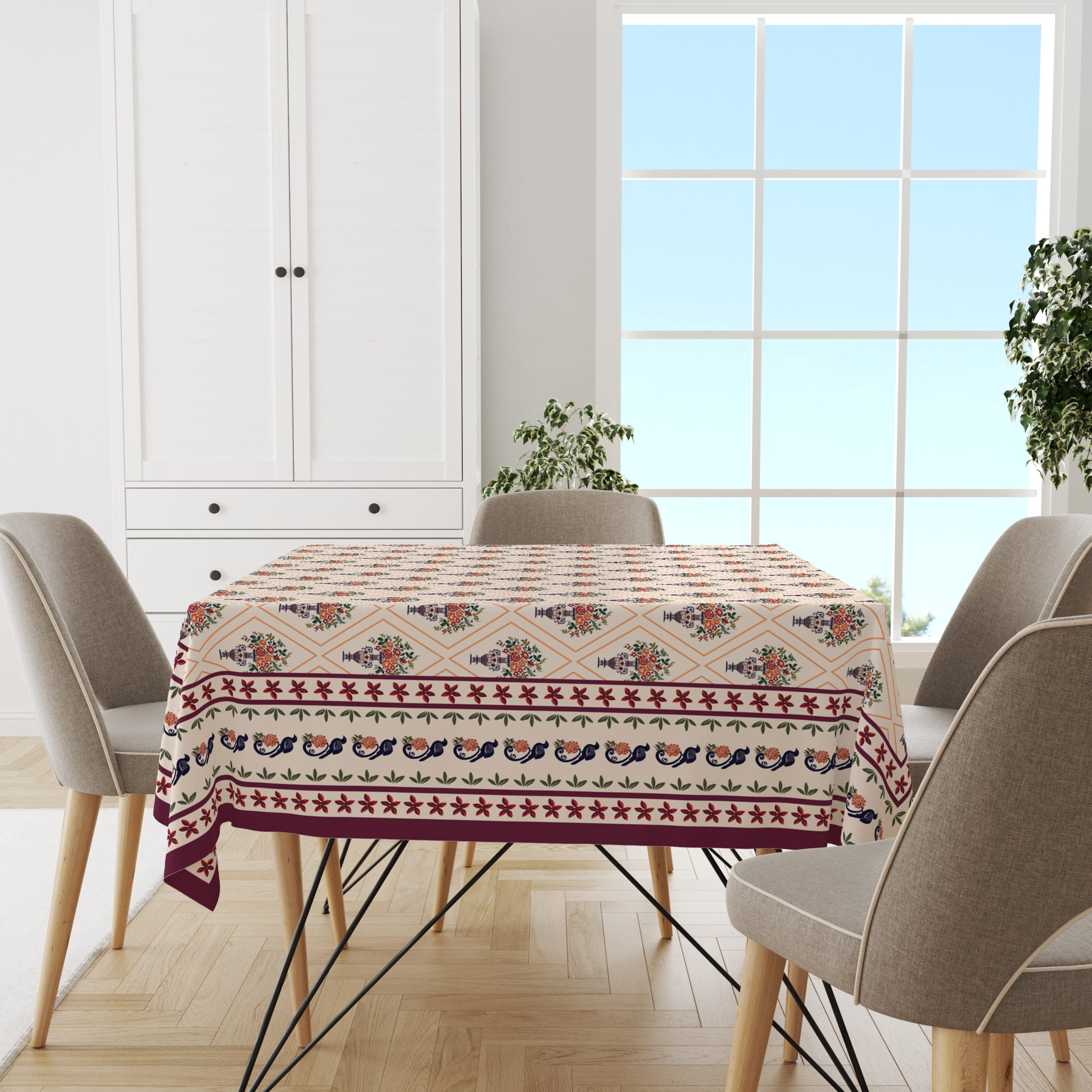 Maroon Block | Premium Quality | Table Cloth | Dining Table Cloth - Image 2