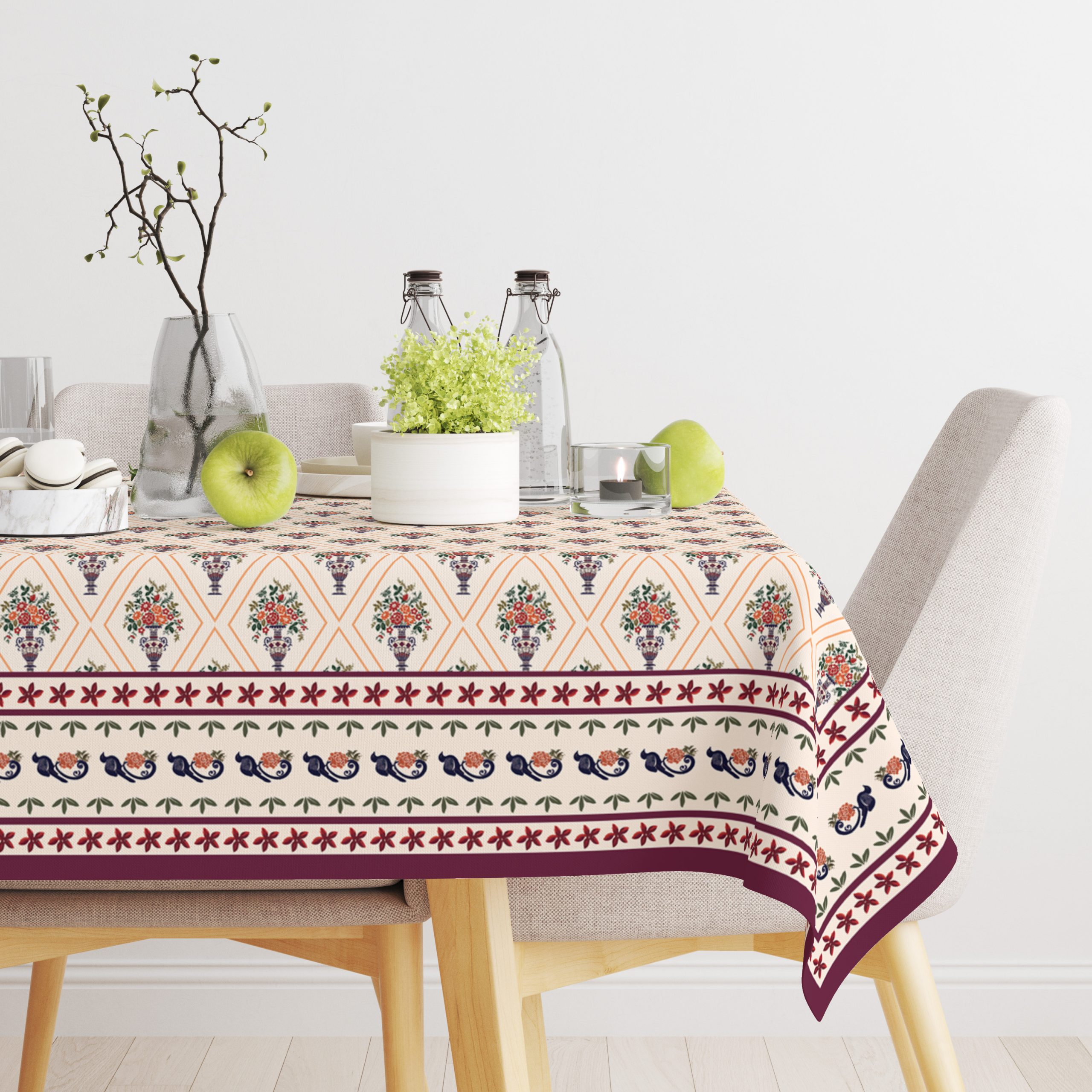 Maroon Block | Premium Quality | Table Cloth | Dining Table Cloth