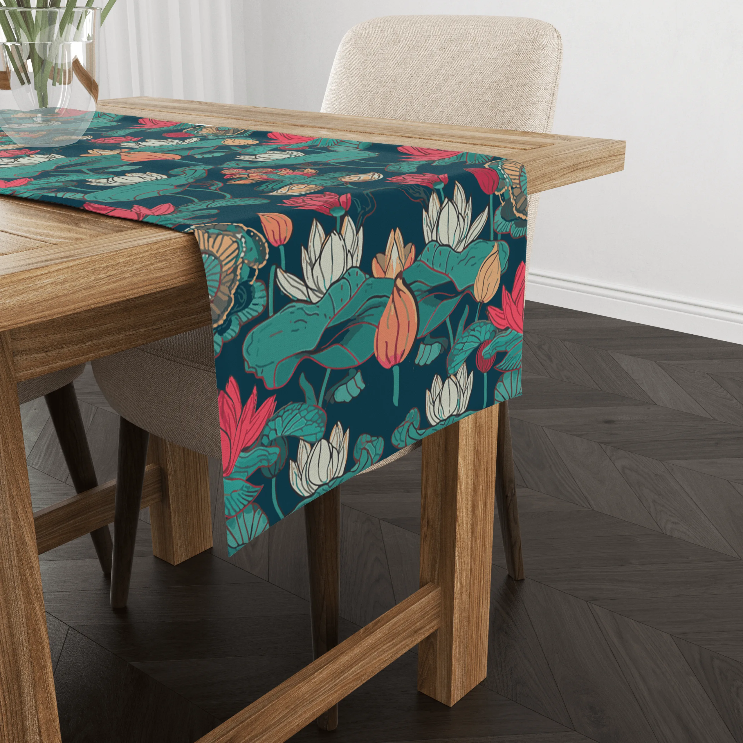 Lotus Blues | Table Linen/ Kitchen Linen| Table Runner| Premium Quality - Image 9