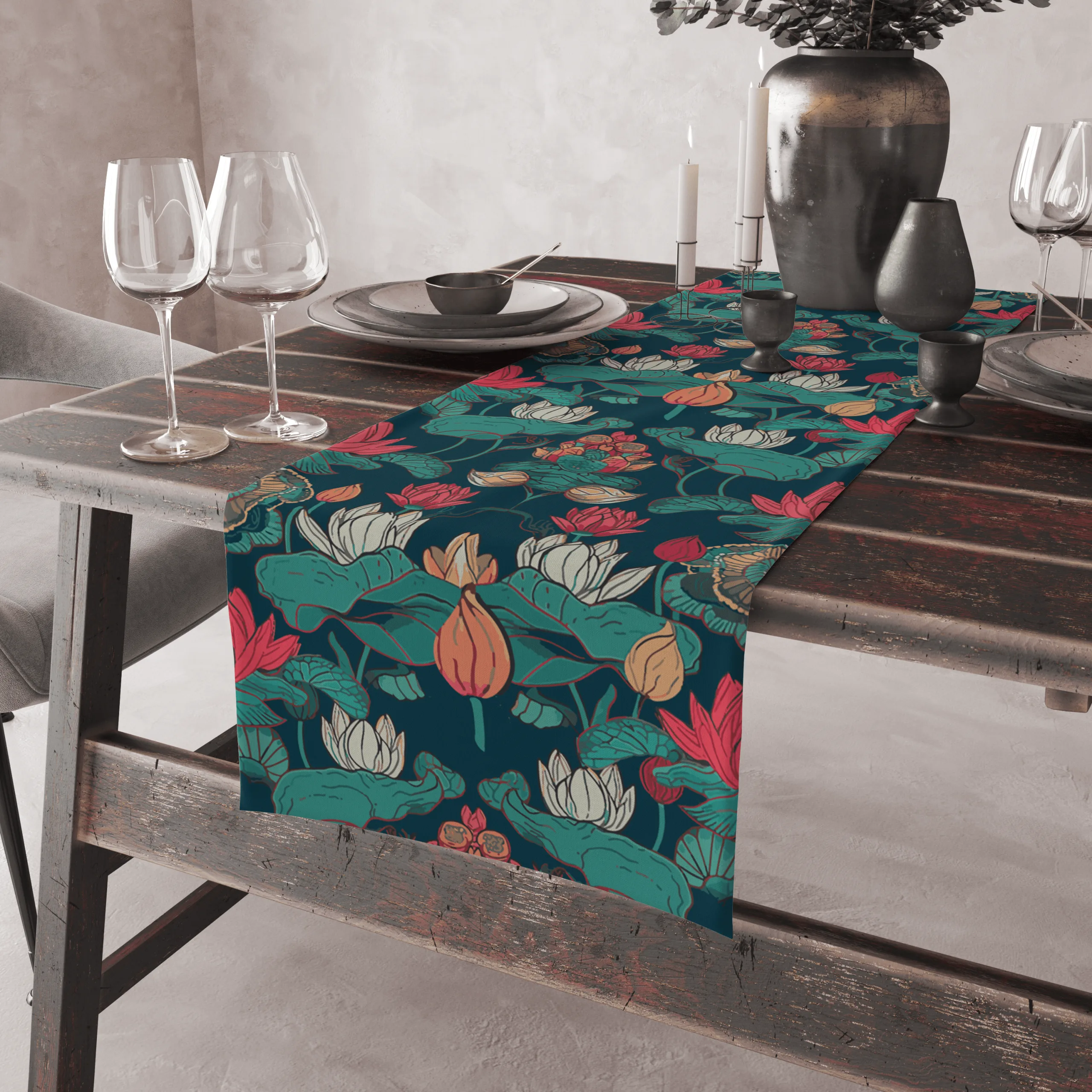 Lotus Blues | Table Linen/ Kitchen Linen| Table Runner| Premium Quality - Image 4