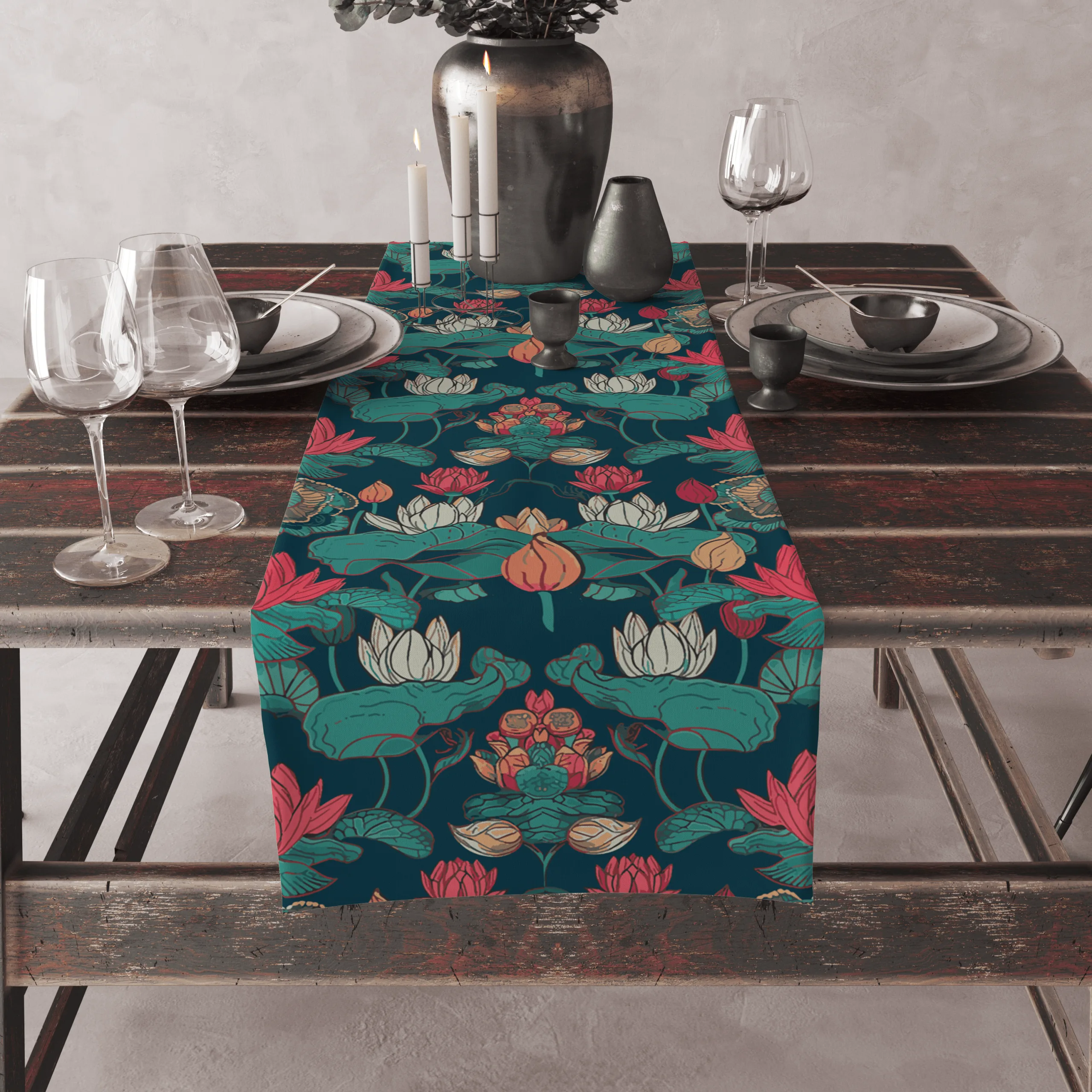Lotus Blues | Table Linen/ Kitchen Linen| Table Runner| Premium Quality - Image 5